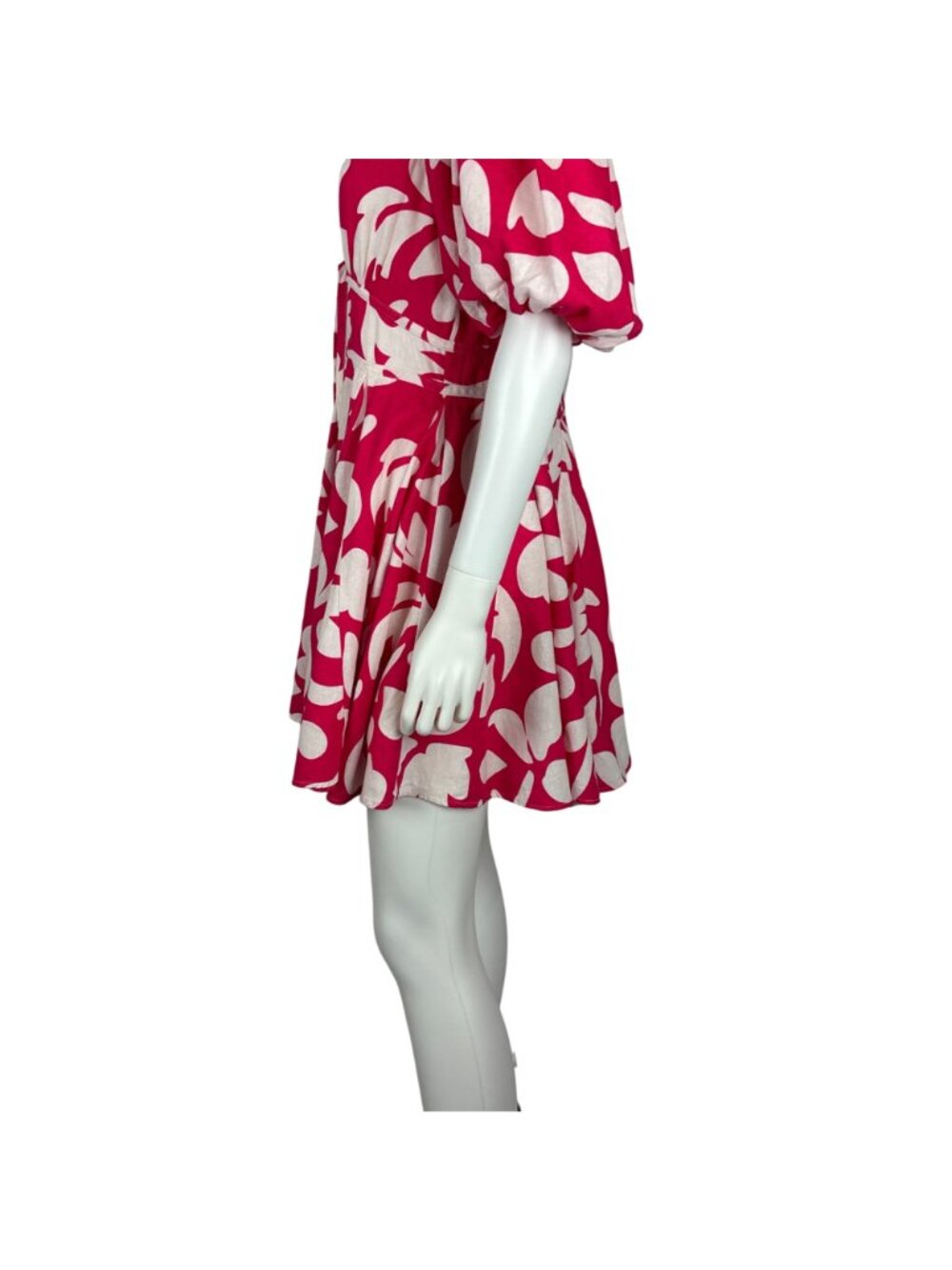 House of Harlow 1960 Hot Pink Linen Dress Womens Size 10 Puff Sleeves Plunge Nec - Picture 10 of 14